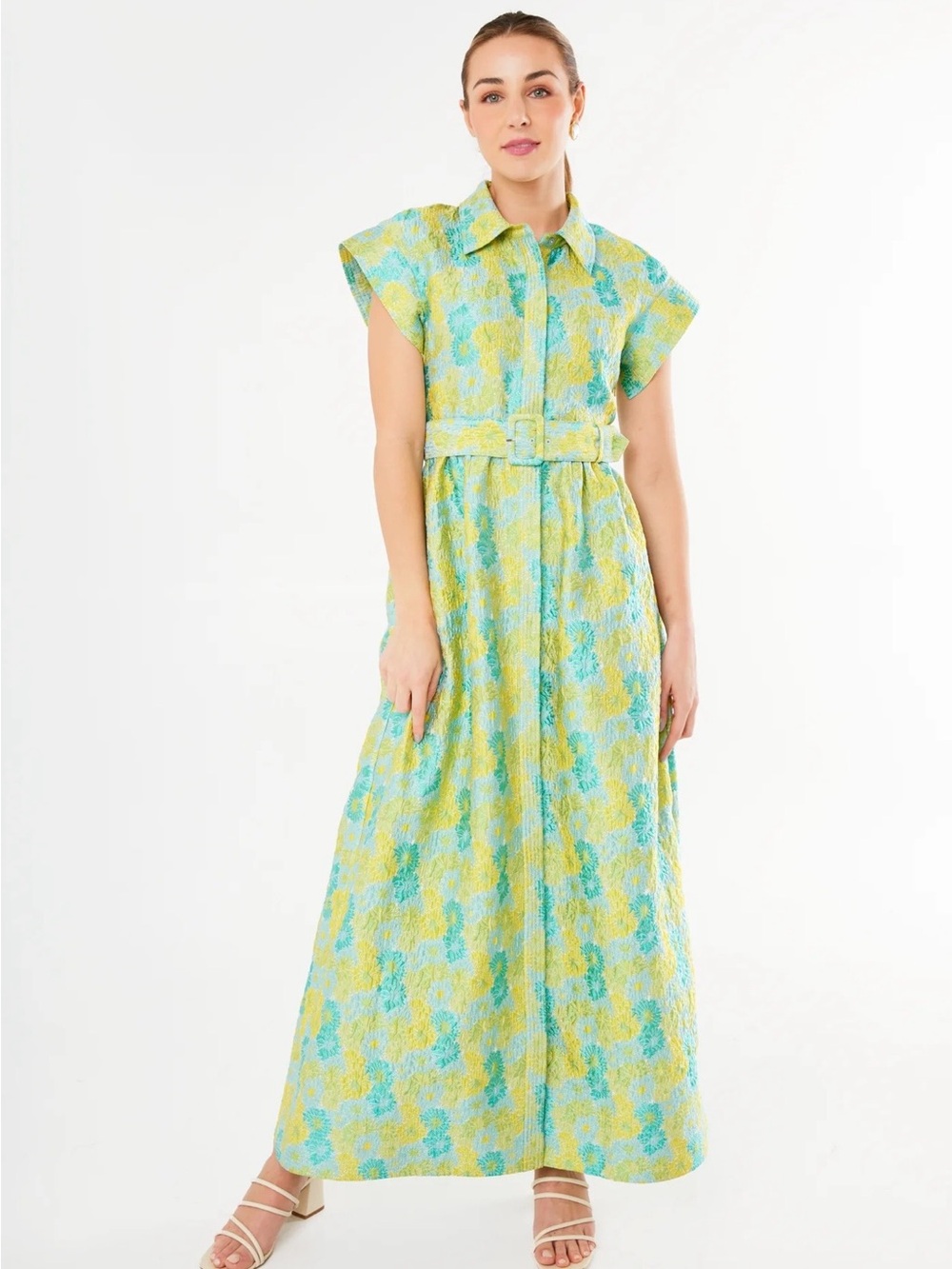 Abbey Glass Harper Gown Green Sunflower Jacquard Maxi